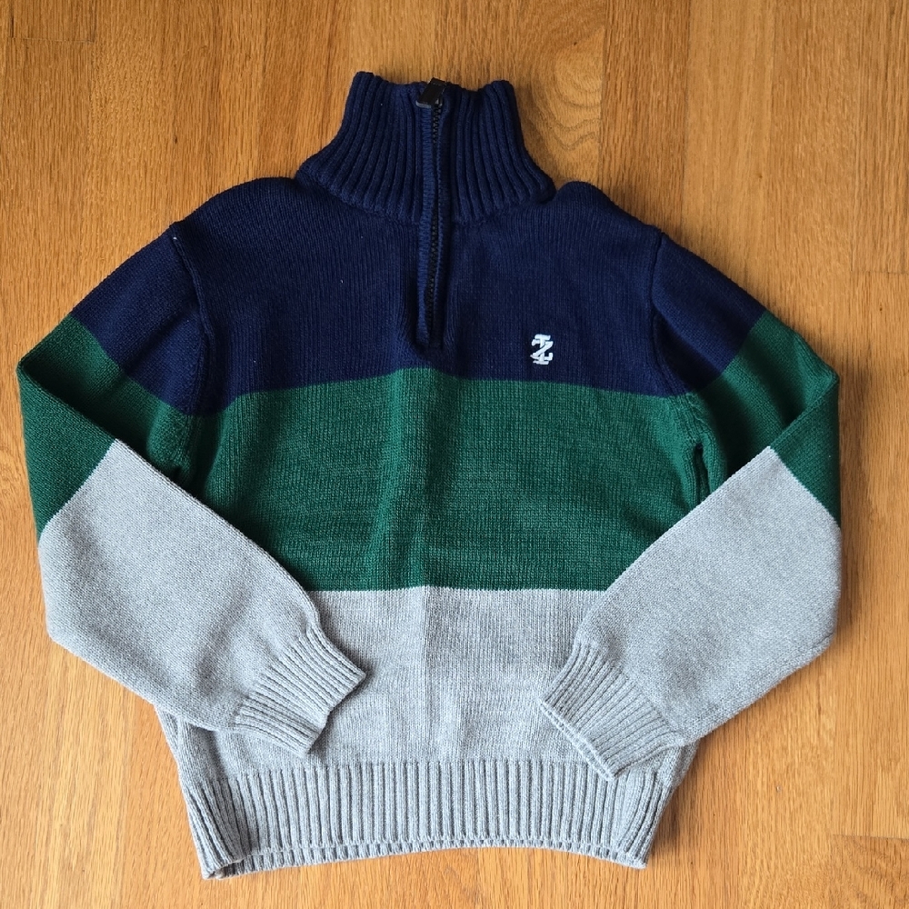Izod Boys Zip-Up Sweater in Navy, Green, and Gray